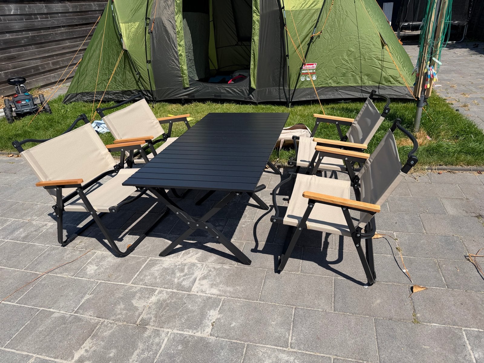 Complete Camping Set: Tafel en 4 Stoelen, Caravans en Kamperen, Kampeermeubelen, Ophalen, Zo goed als nieuw, Campingtafel