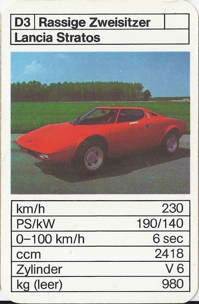 Kw1465 autokaartje lancia stratos (d3), Ophalen of Verzenden, Zo goed als nieuw, Auto's