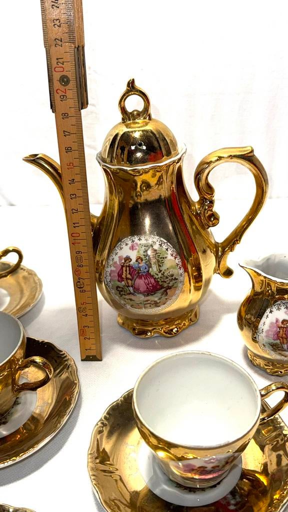 Vintage Verguld Porseleinen Koffie/Theeservies, Ophalen of Verzenden