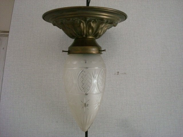 ART-DECO 1920/30 plafond lamp, Ophalen, Gebruikt, E27 (groot), Wit