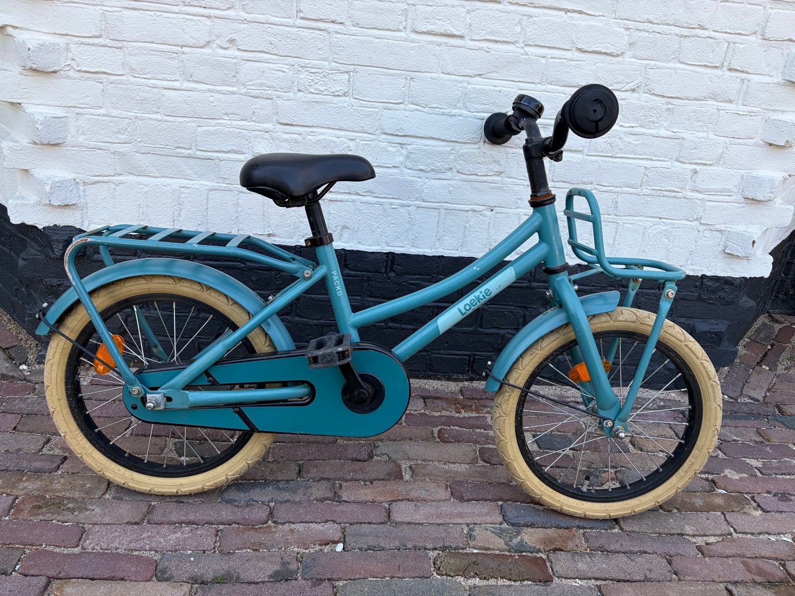 Loekie packd kinderfiets 16 inch - Blauw/Groen, Ophalen, Gebruikt, Velgrem, 16 tot 20 inch