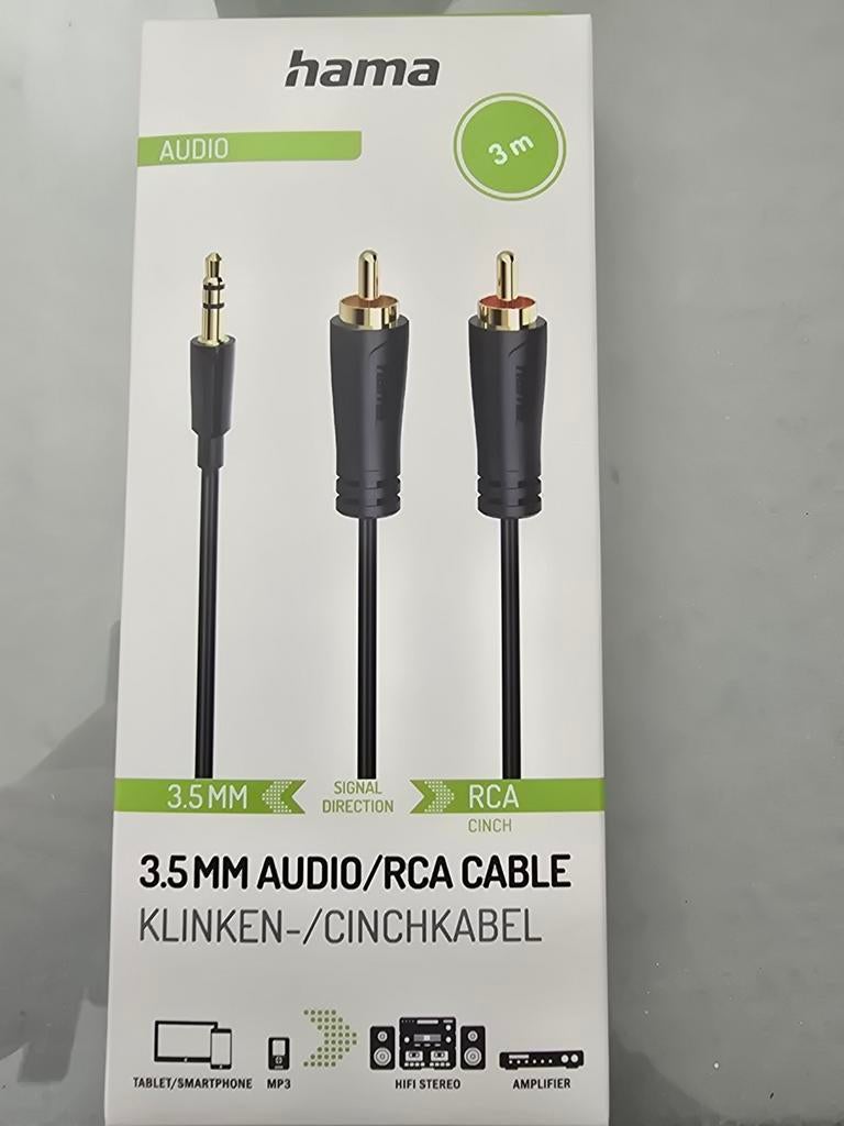 Hama 3.5mm Audio/RCA Kabel - 3 meter, Ophalen of Verzenden, Nieuw, 2 tot 5 meter, Interlink-kabel