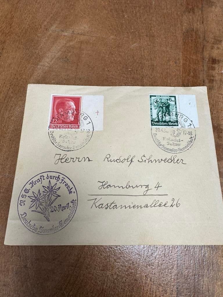 Zeldzame WO2 envelop KdF stempel + postzegels, Verzamelen, Ophalen of Verzenden, Duitsland