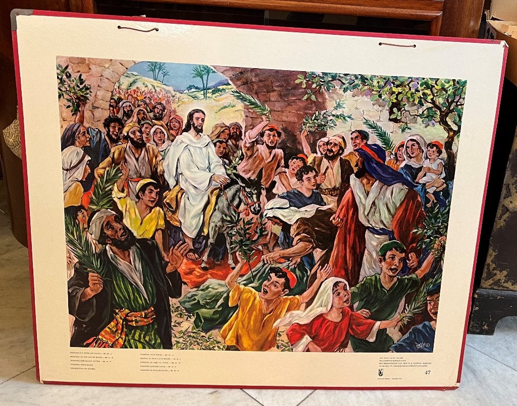 Oude schoolplaat nr. 47 Palmendag, Antiek en Kunst, Antiek | Schoolplaten, Ophalen, Overige thema's