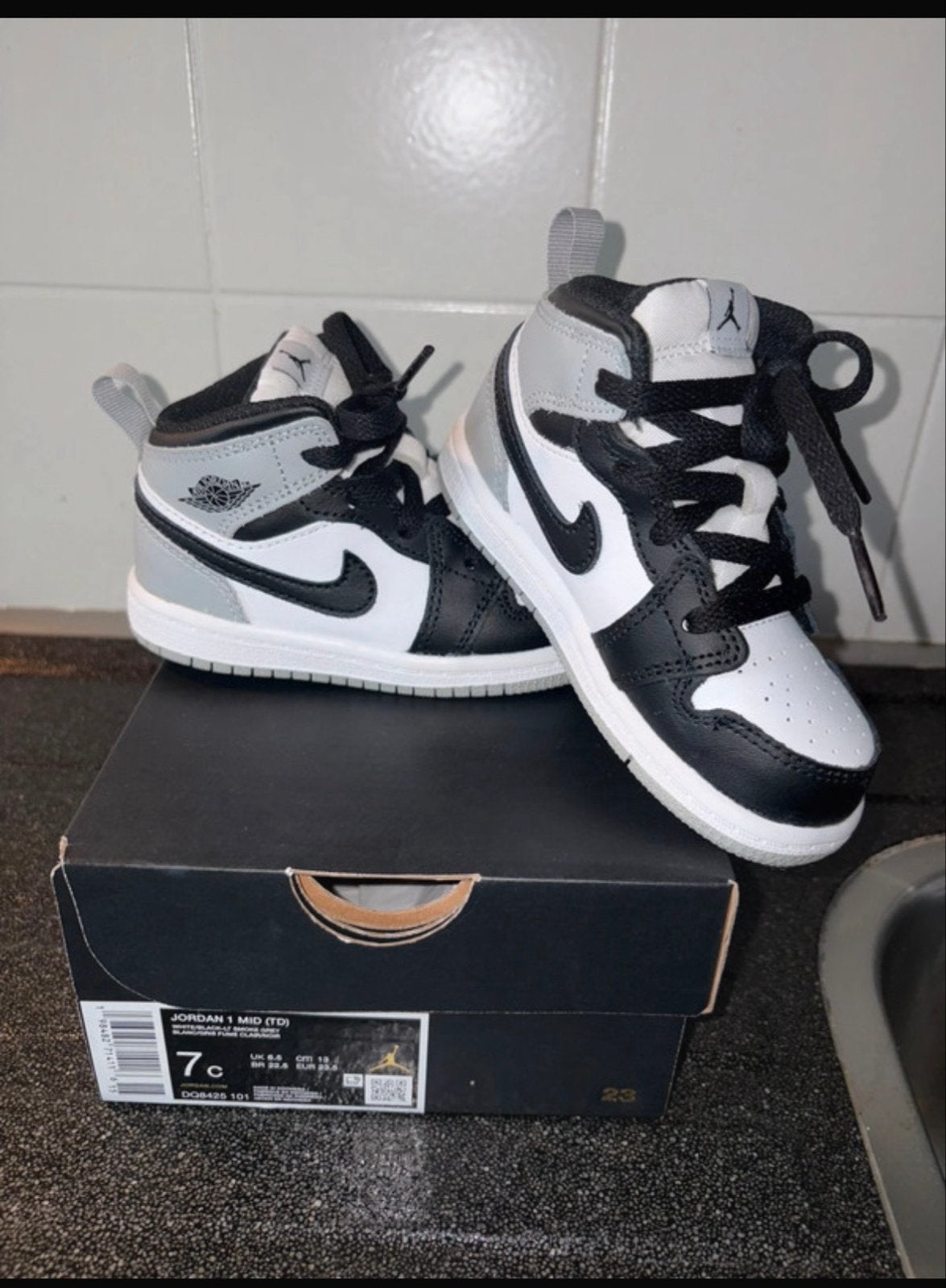Nike Air Jordan 1 Mid (TD) - Zwart/Wit/Grijs, Ophalen of Verzenden, Nieuw, Jongetje of Meisje, Schoentjes