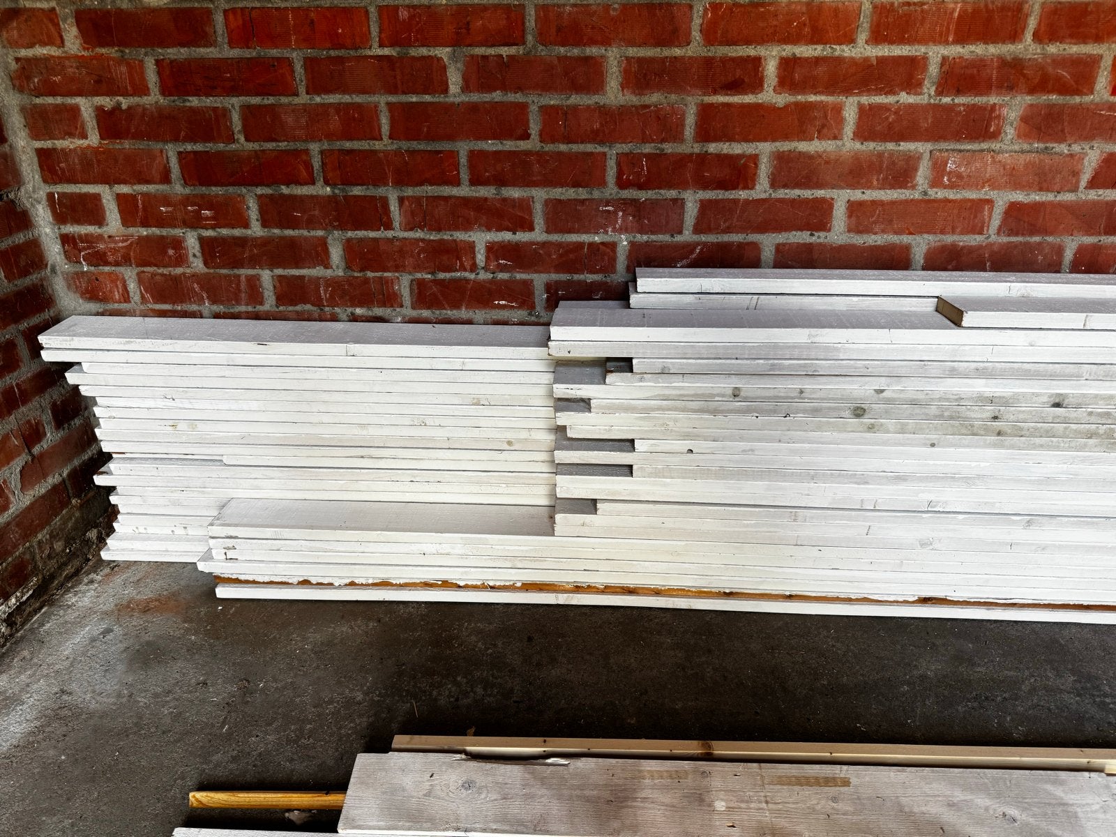 42 Witte houten planken/latten, diverse lengtes, Doe-het-zelf en Verbouw, Hout en Planken, Ophalen, Gebruikt, Minder dan 25 mm