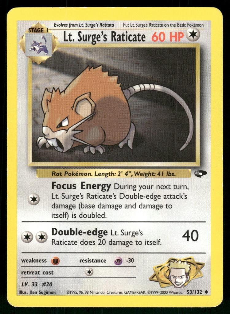 Lt. Surge's Raticate 53/132 - Gym Challenge (EX), Verzenden, Gebruikt