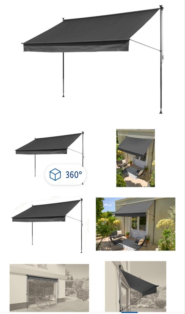 Zwart uitvalscherm zonnescherm- Nieuw., Nieuw, Ophalen of Verzenden, 150 tot 300 cm, 250 cm tot 450 cm