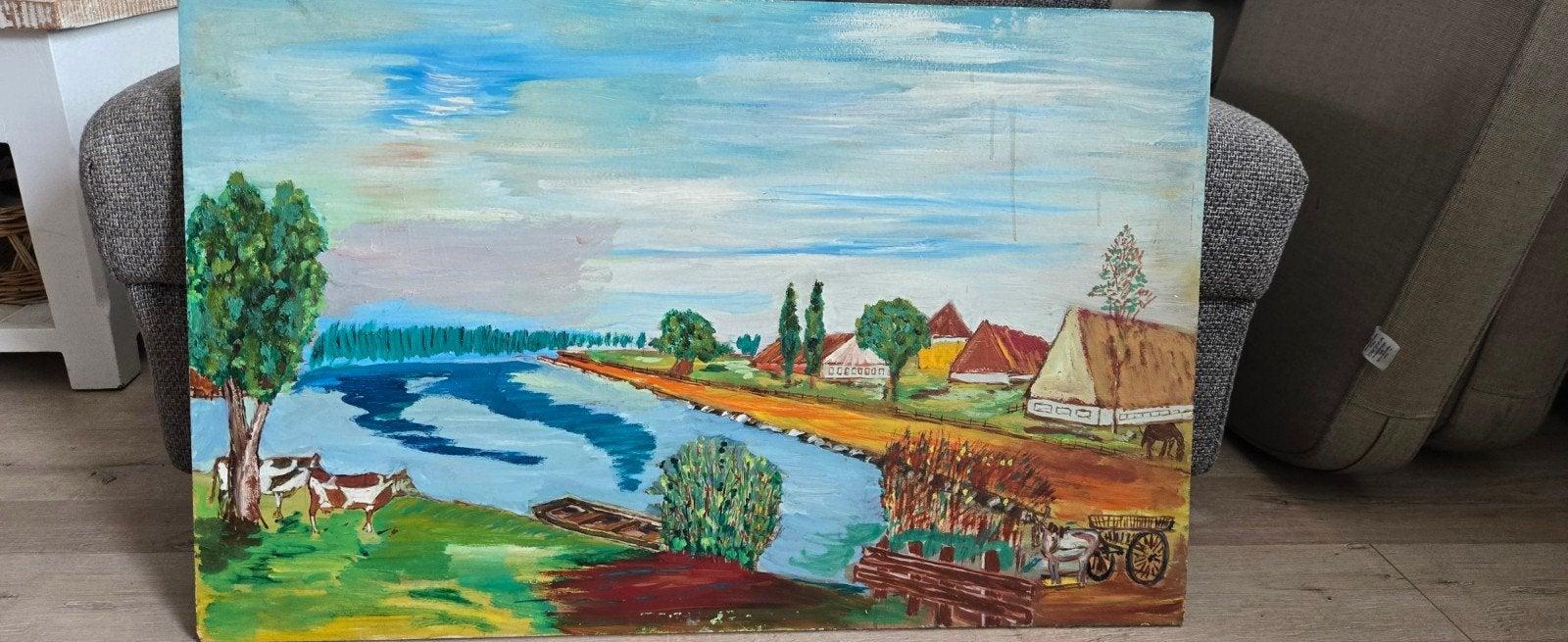 Schilderij van Henk Vos - Hollands Landschap met Koeien, Antiek en Kunst, Kunst | Schilderijen | Klassiek, Doek, Realistisch, Ophalen of Verzenden