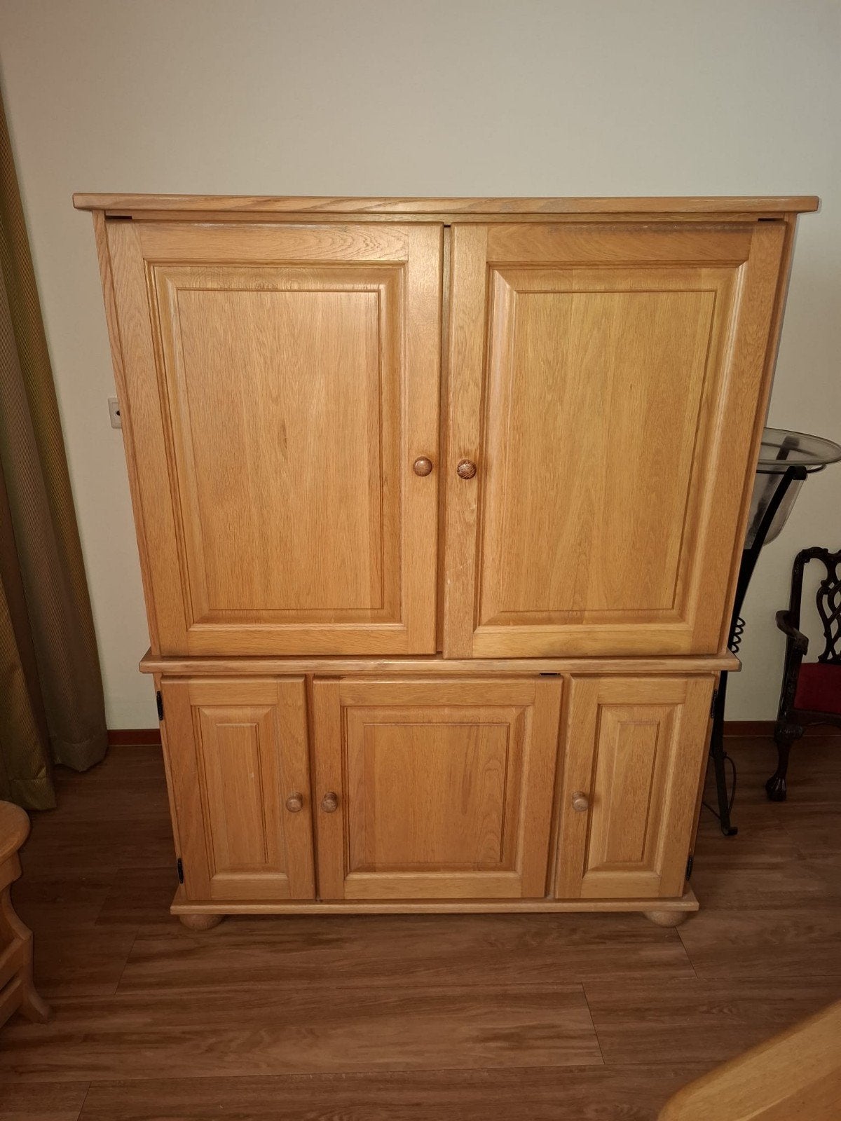 Massief eikenhouten computerkast / bureaukast, Gebruikt, 100 tot 150 cm, Eikenhout, Ophalen of Verzenden
