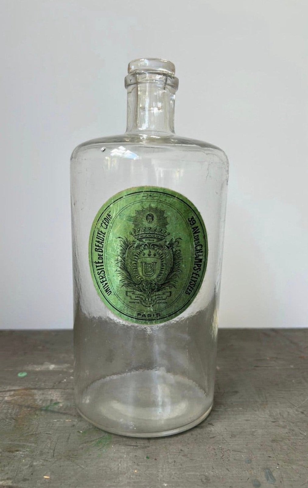 Oude franse fles met etiket plaatje, Ophalen of Verzenden