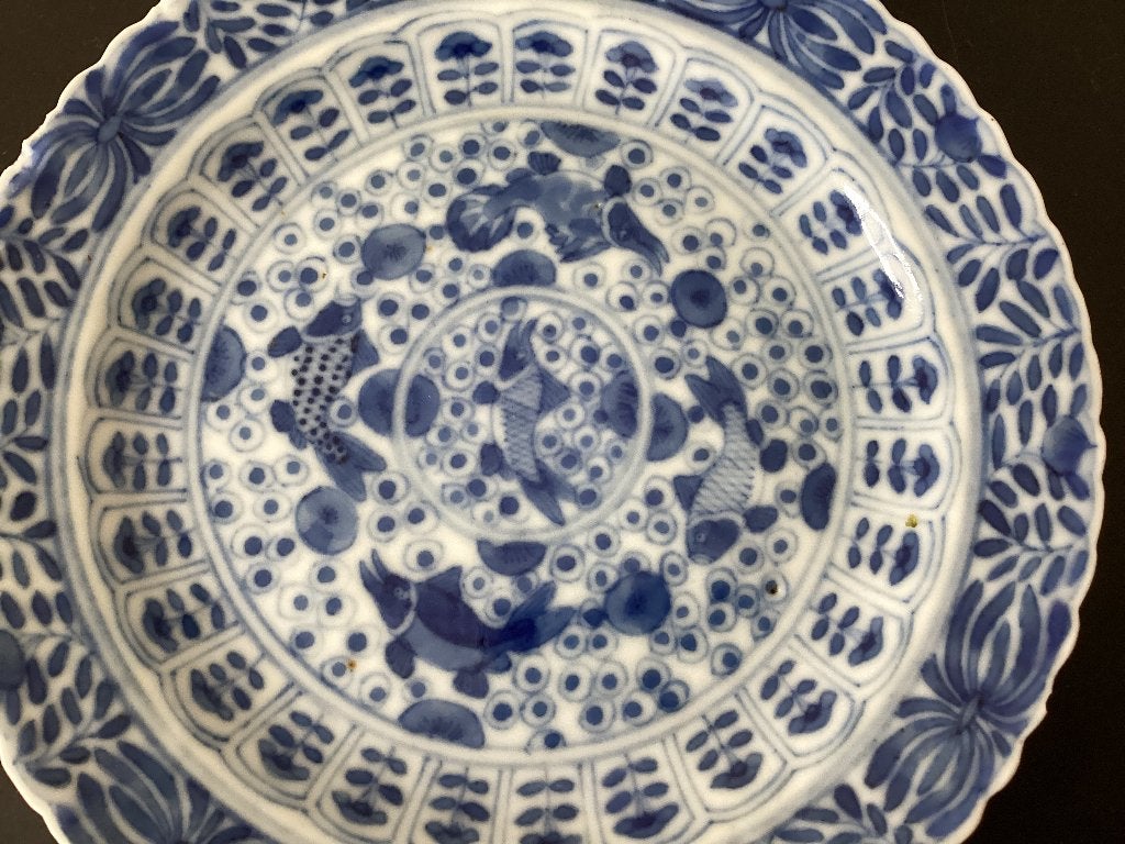 Antieke Chinese blauw-wit porseleinen schotel Krab Vis, Antiek en Kunst, Ophalen of Verzenden