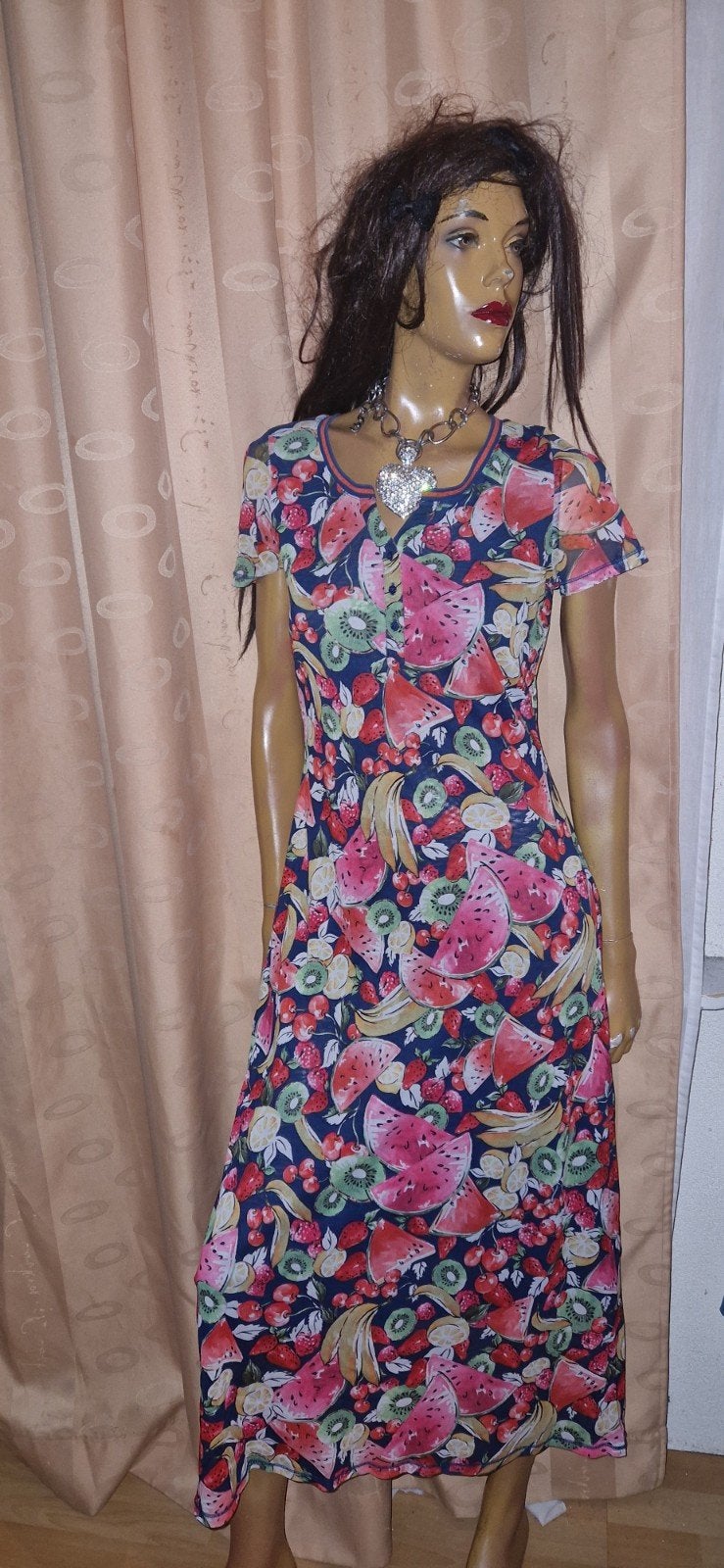 Zomerse jurk met fruitprint van oui maat 38 zgan, Maat 38/40 (M), Blauw, Ophalen of Verzenden, Zo goed als nieuw