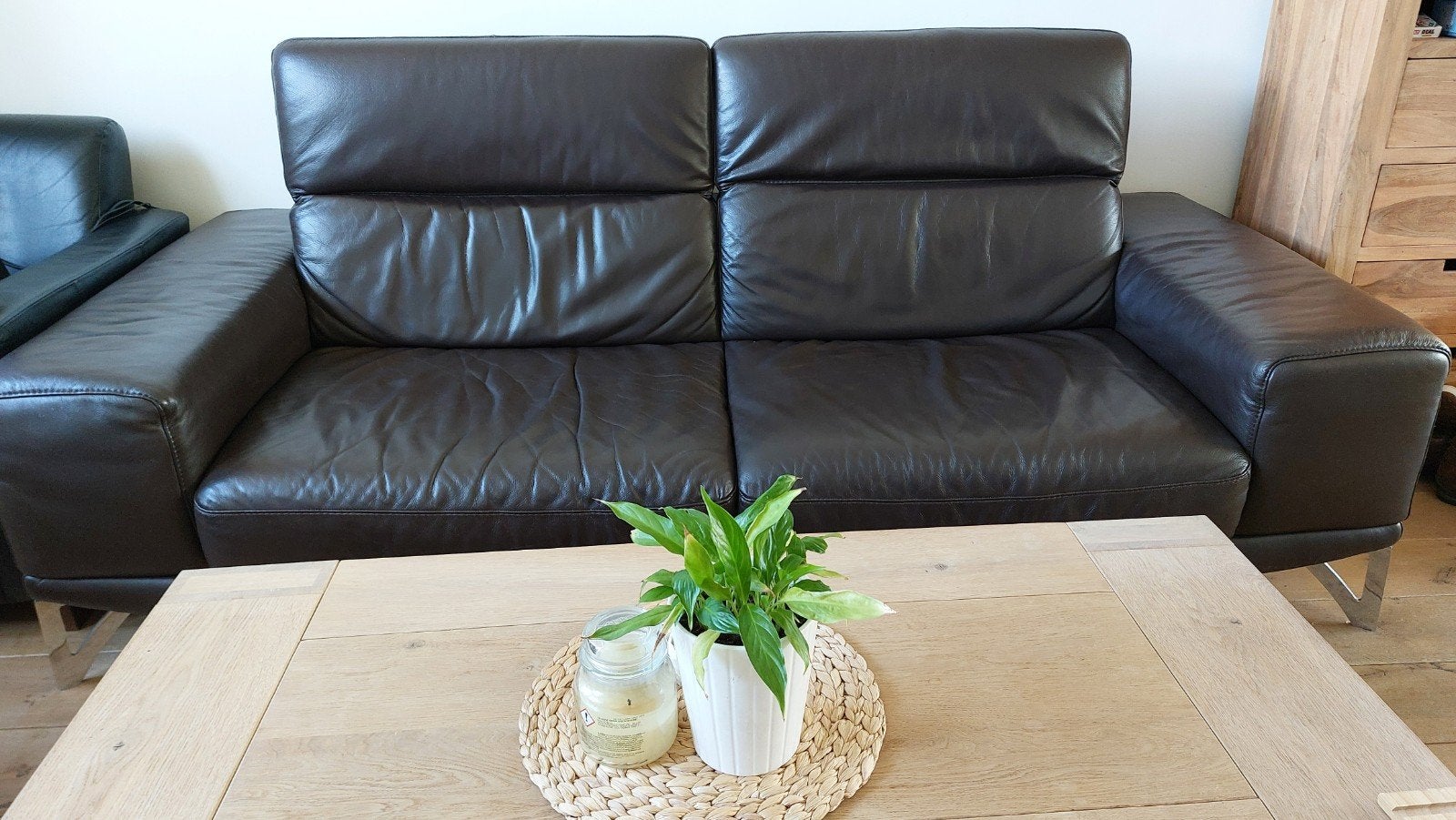 Natuzzi Editions Bank - Bruin Leer (220x100cm), Ophalen, Gebruikt, Driepersoons, Rechte bank