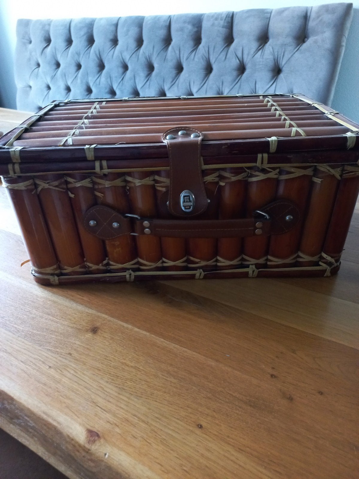 Retro Bamboe Koffer - Decoratie of Picknick, Ophalen, Gebruikt, Zonder inhoud