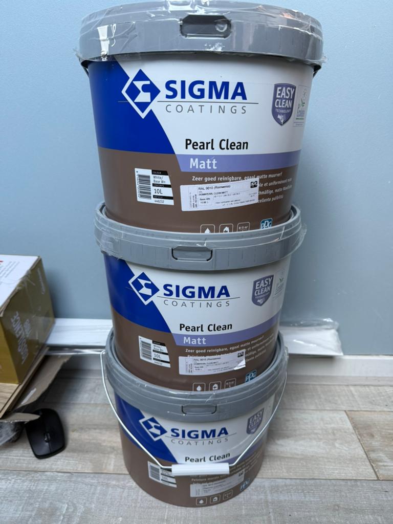 2x Sigma Pearl Clean Matt RAL 9010 Muurverf 10L, Doe-het-zelf en Verbouw, Ophalen, Wit, Nieuw, Verf
