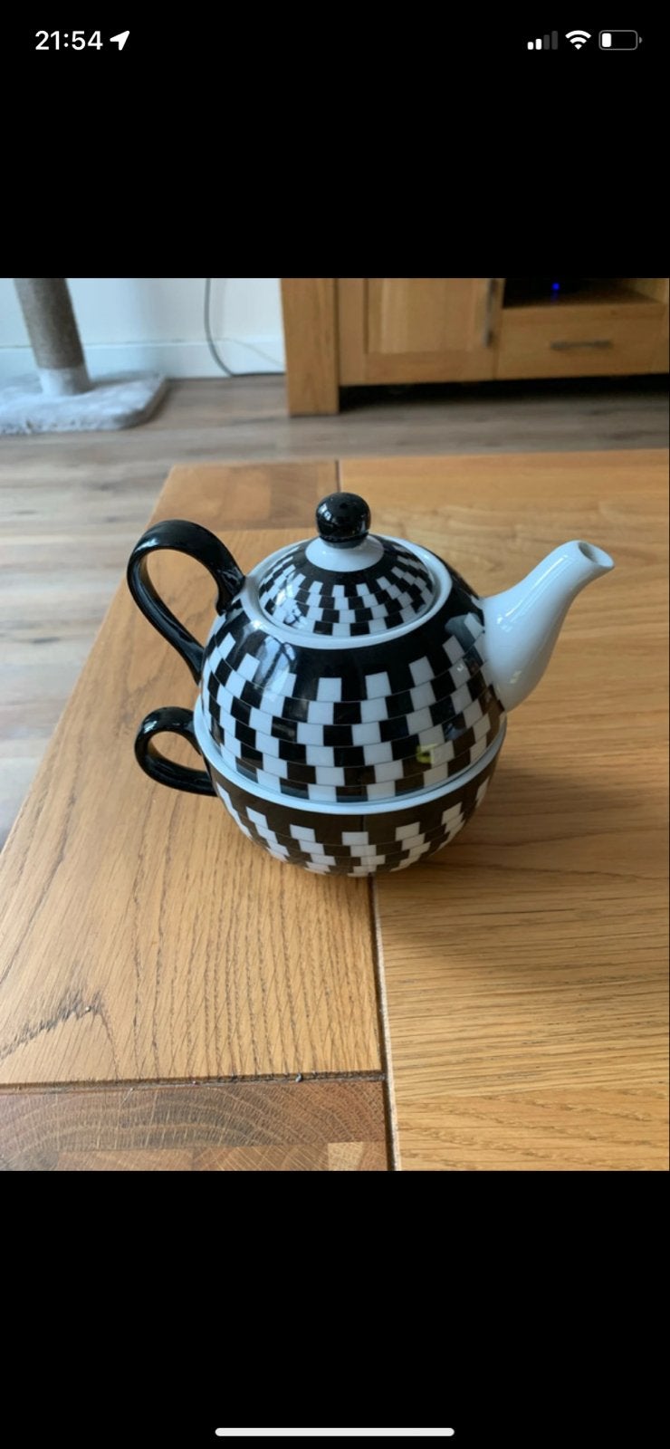 Cosy & Trendy theepot met kopje, zwart-wit patroon, Overige merken, Nieuw, Ophalen of Verzenden, Theepot