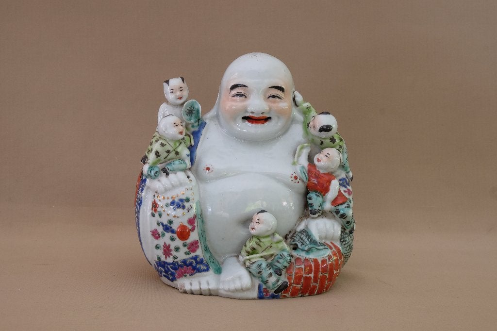 Chinese lachende Buddha    gemerkt, Steen/keramiek, Ophalen of Verzenden, China, Gemerkt