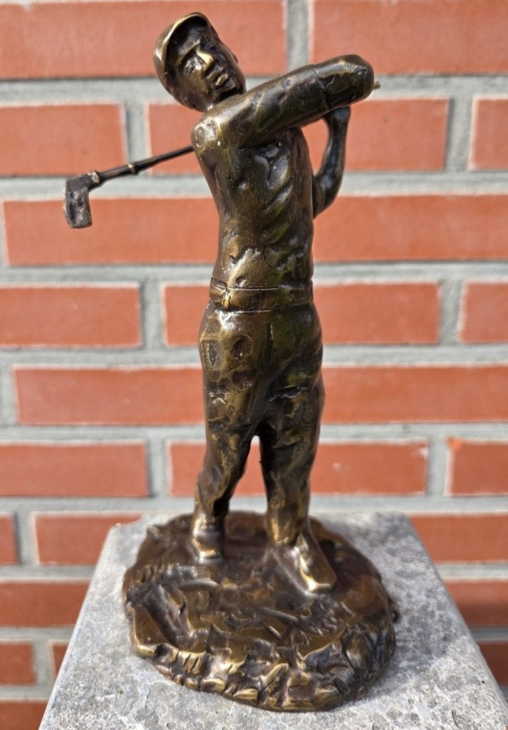 GOLFER / bronzen beeld / 22 cm hoog, Antiek en Kunst, Ophalen of Verzenden, Brons, Beeld