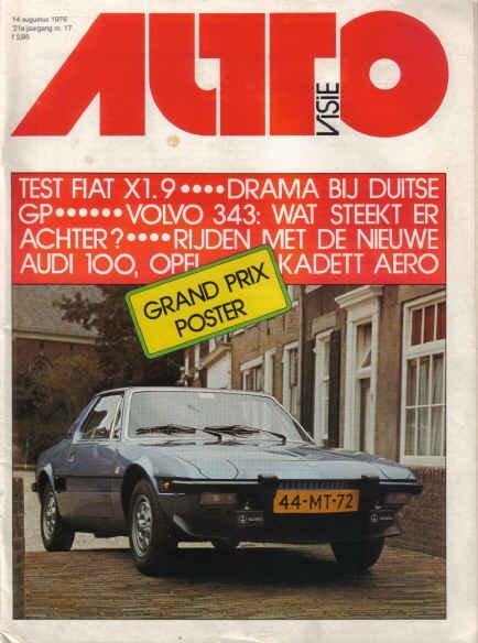 Autovisie 17 1976 : Fiat X1/9 - Audi 100 - Opel Kadett Aero, Ophalen of Verzenden, Gelezen, Algemeen