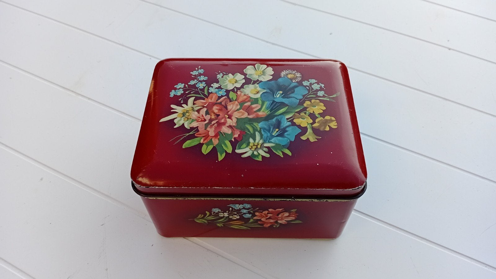 Antiek blikje met bloemmotief, Ophalen of Verzenden, Gebruikt, Overige