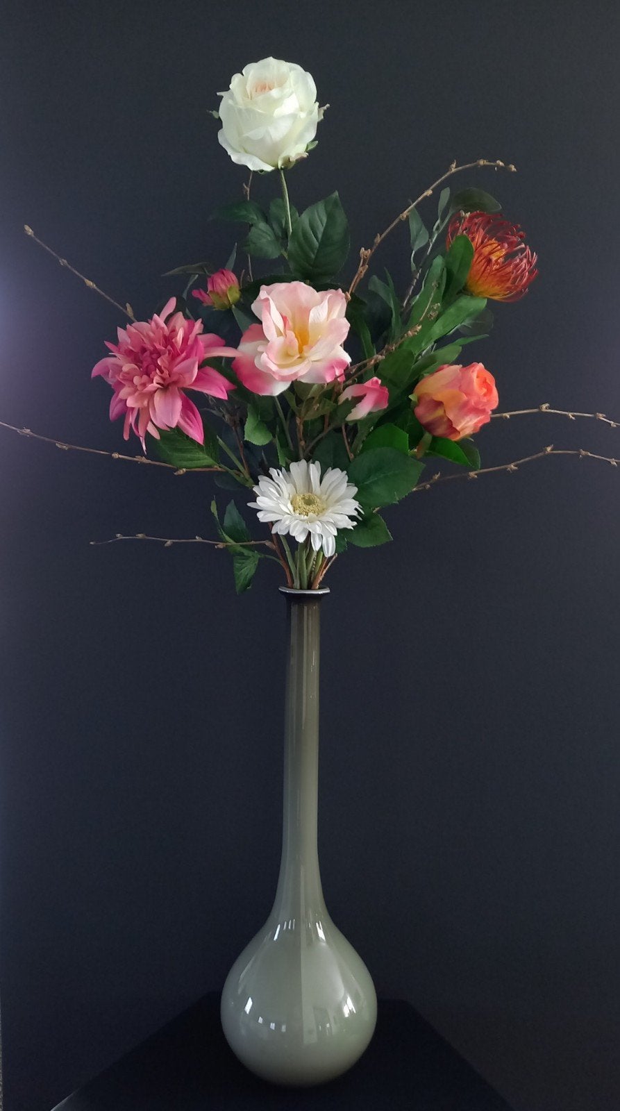 Kunstbloemen boeket met groene vaas H95 cm B60 cm, Ophalen, Nieuw