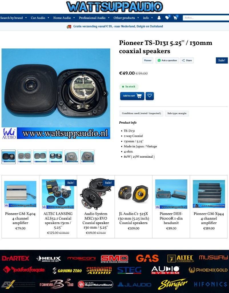 Pioneer TS-D131 5.25'' / 130mm coaxial speakers / Vintage, Gebruikt, ., Ophalen of Verzenden, .