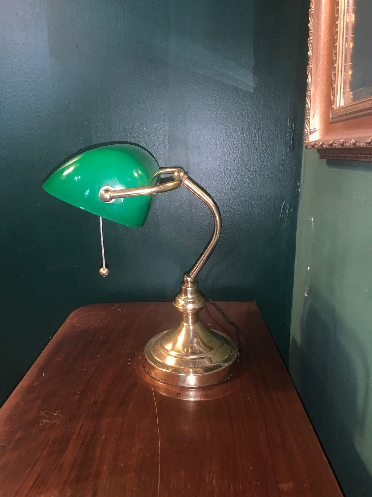 Westminster Messing Banker Lamp met Groene Glazen Kap, Ophalen of Verzenden