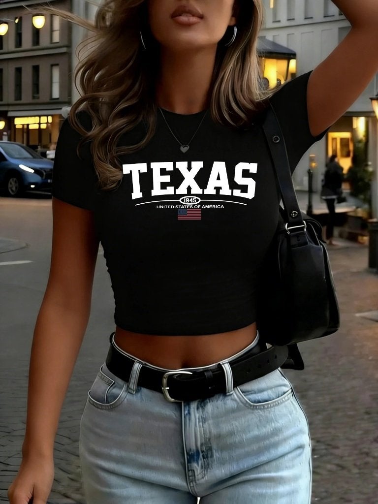 Luxe crop shirt Y2k stijl voor meiden - Texas, Kleding | Dames, Ophalen of Verzenden, Nieuw, Maat 36 (S), Korte mouw
