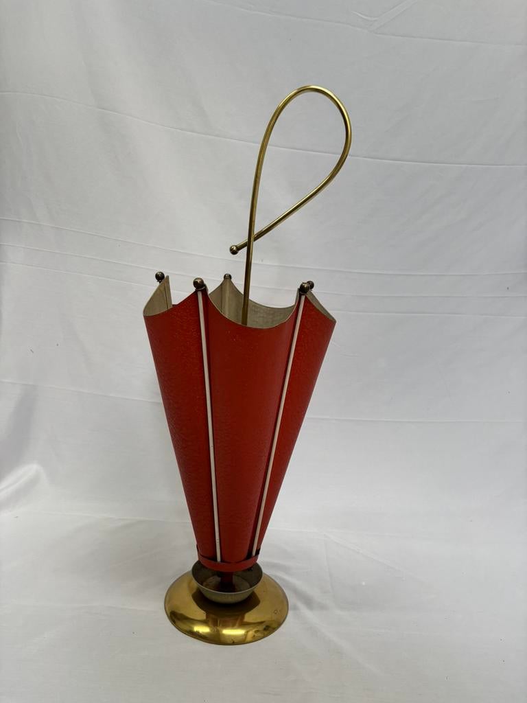 Vintage Mid-Century design paraplubak jaren '50/'60 rood, Ophalen of Verzenden, Gebruikt, Metaal