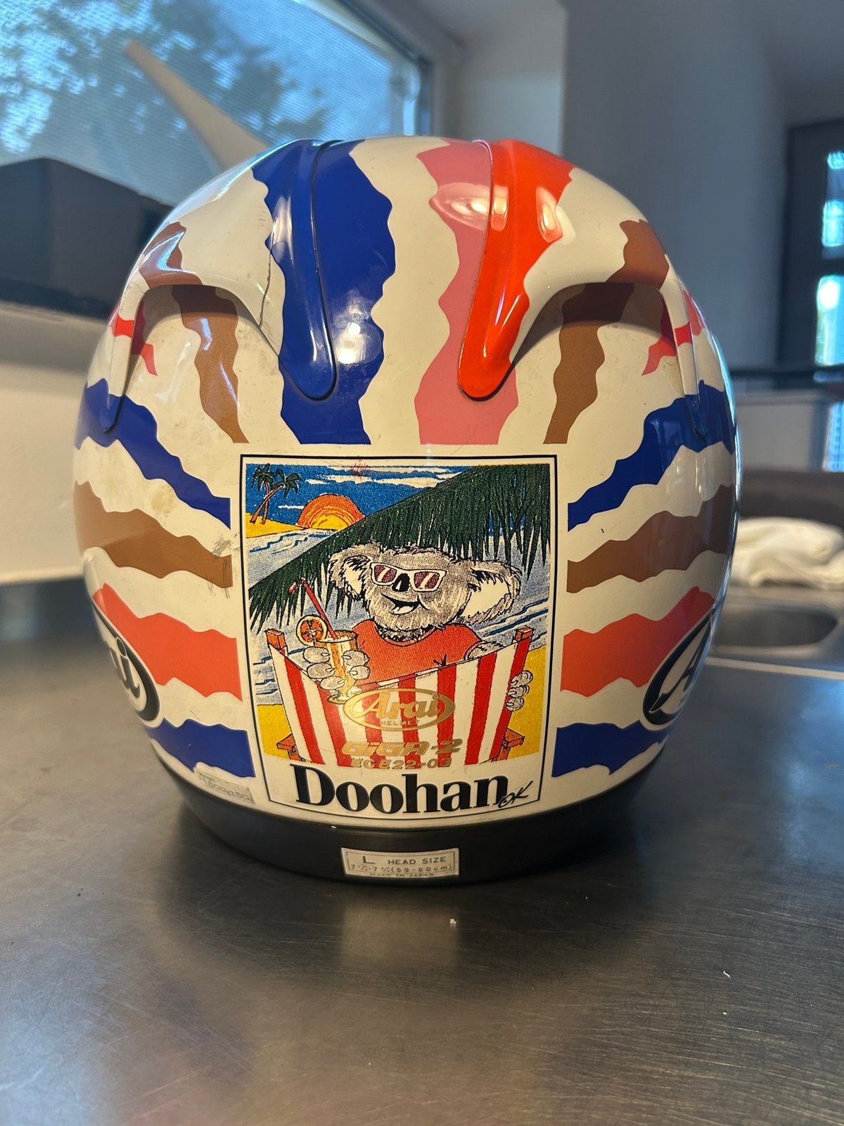 Arai giga 2 Mick Doohan ‘reggae koala’, Arai, Ophalen of Verzenden, Integraalhelm, L