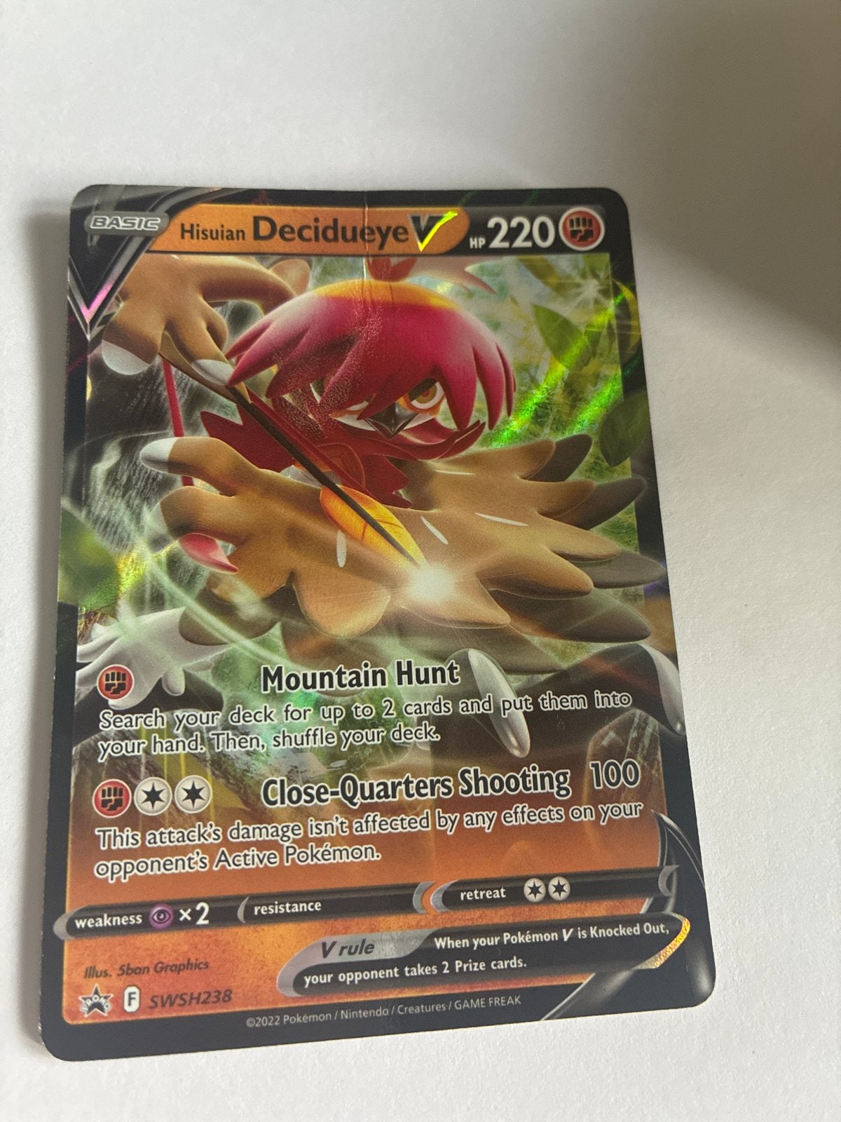 Pokémon Kaart: Hisuian Decidueye V SWSH238, Ophalen of Verzenden, Zo goed als nieuw, Losse kaart