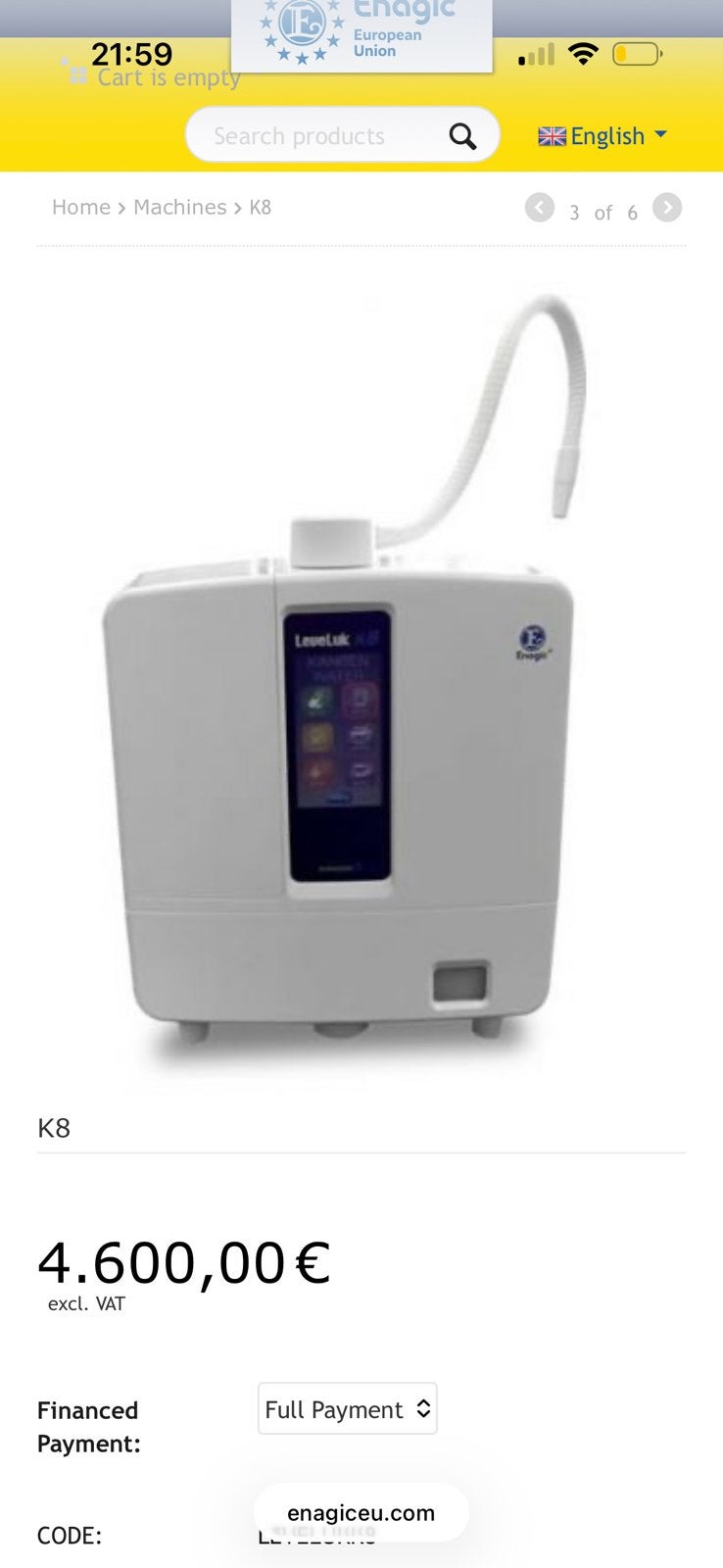 Kangen K8 Leveluk watermachine, Ophalen, Overige typen
