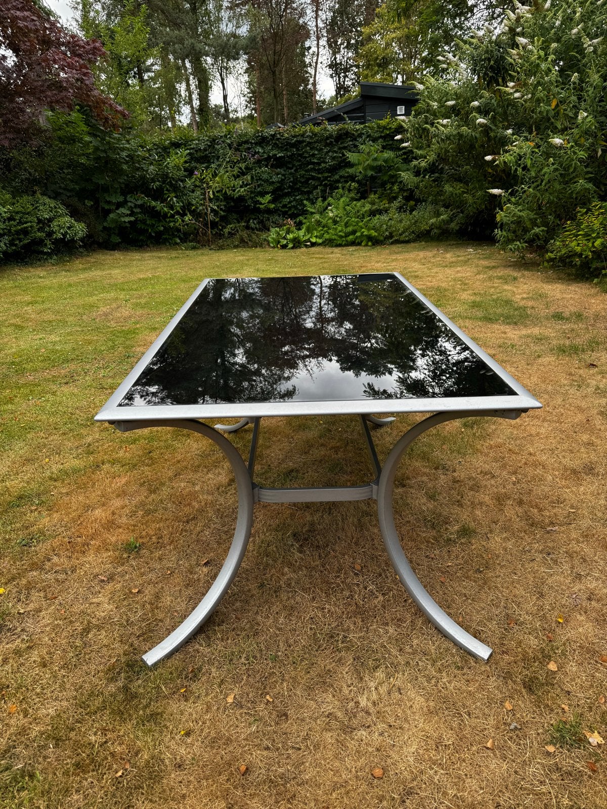 Gratis aluminium Tuin-/eettafel 90x160  met glazen blad, Tuin en Terras, Tuintafels, Ophalen, Gebruikt, Rechthoekig, Metaal