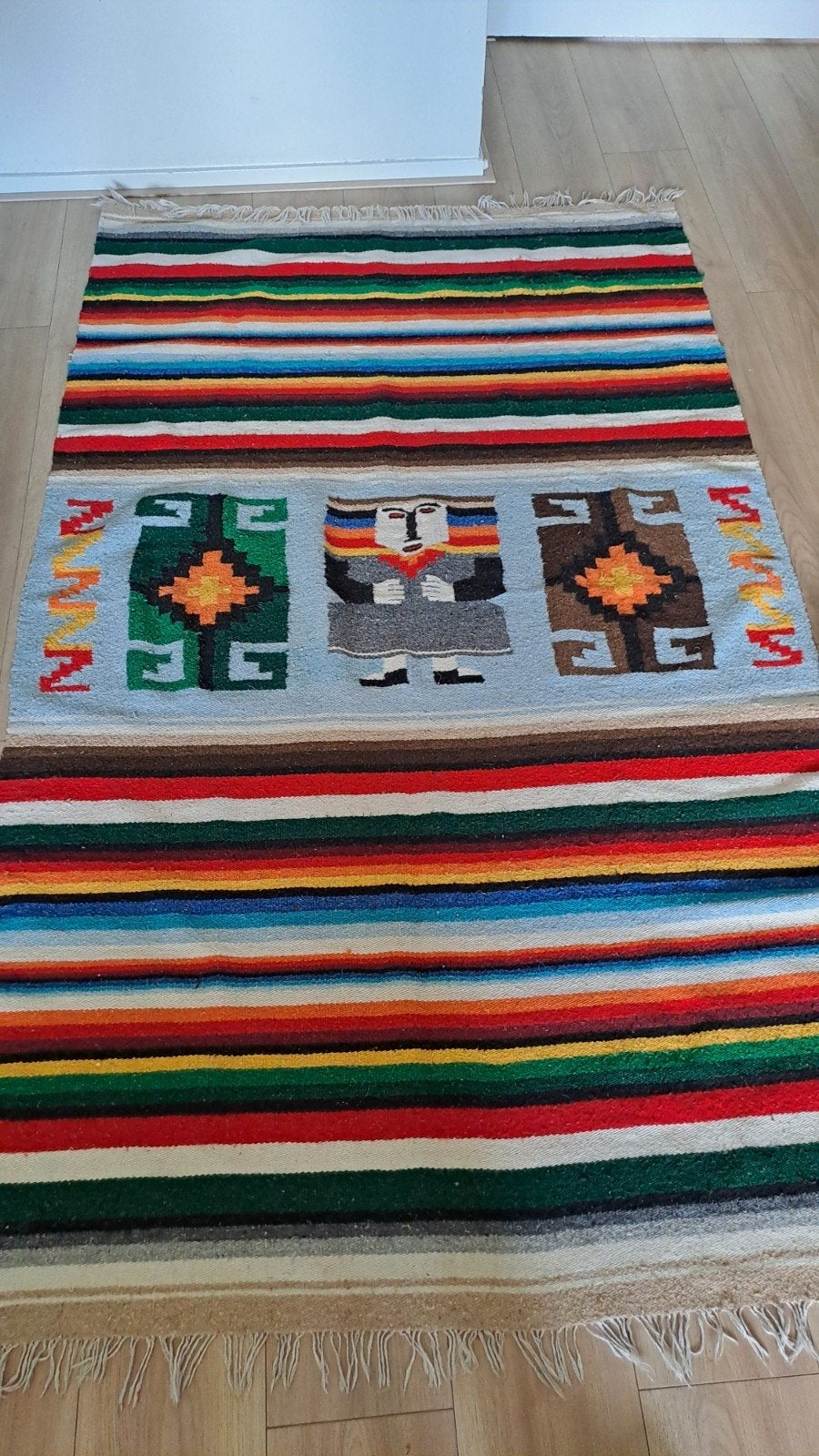 Authentiek Mexicaans Zapotec Wollen Vloerkleed 180x120 cm, Gebruikt, 100 tot 150 cm, Blauw, 150 tot 200 cm