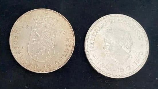 Set 2x zilveren tientje koningin Juliana 1973 & 1970, Koningin Juliana, Setje, Zilver, Ophalen of Verzenden