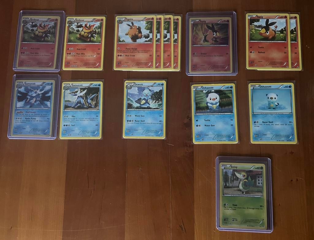 Pokemon Gen 5 Starters (Tepig, Oshawott, Snivy) collectie., Ophalen of Verzenden, Zo goed als nieuw, Meerdere kaarten