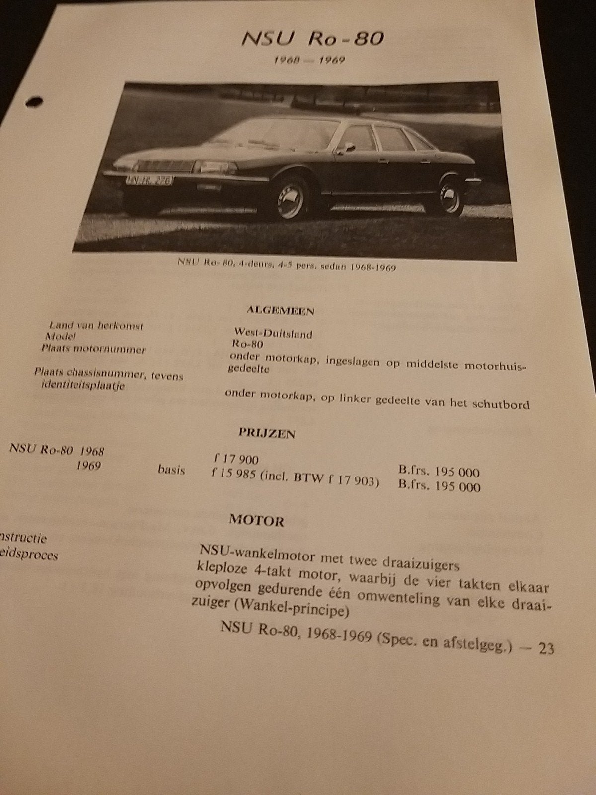 oude technische informatie NSU RO80 Nederlands izgst, Ophalen of Verzenden, Zo goed als nieuw, Overige merken