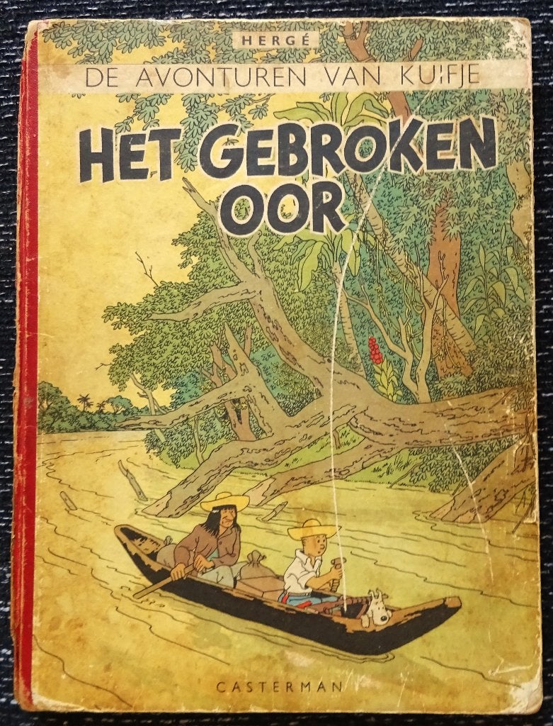 De avonturn van KUIFJE: HET GEBROKEN OOR  1e druk 1947!, Boeken, Gelezen, Eén stripboek, Ophalen of Verzenden, Herge