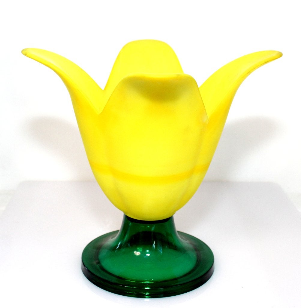 Schitterende Jørgen Mortensen JM Glass Tulp Vaas, Geel, Ophalen of Verzenden, Minder dan 50 cm, Glas