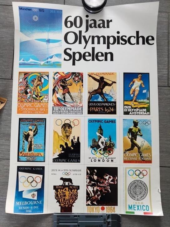 Vintage poster 60 jaar Olympische Spelen, Ophalen, Sport, A1 t/m A3, Rechthoekig Staand