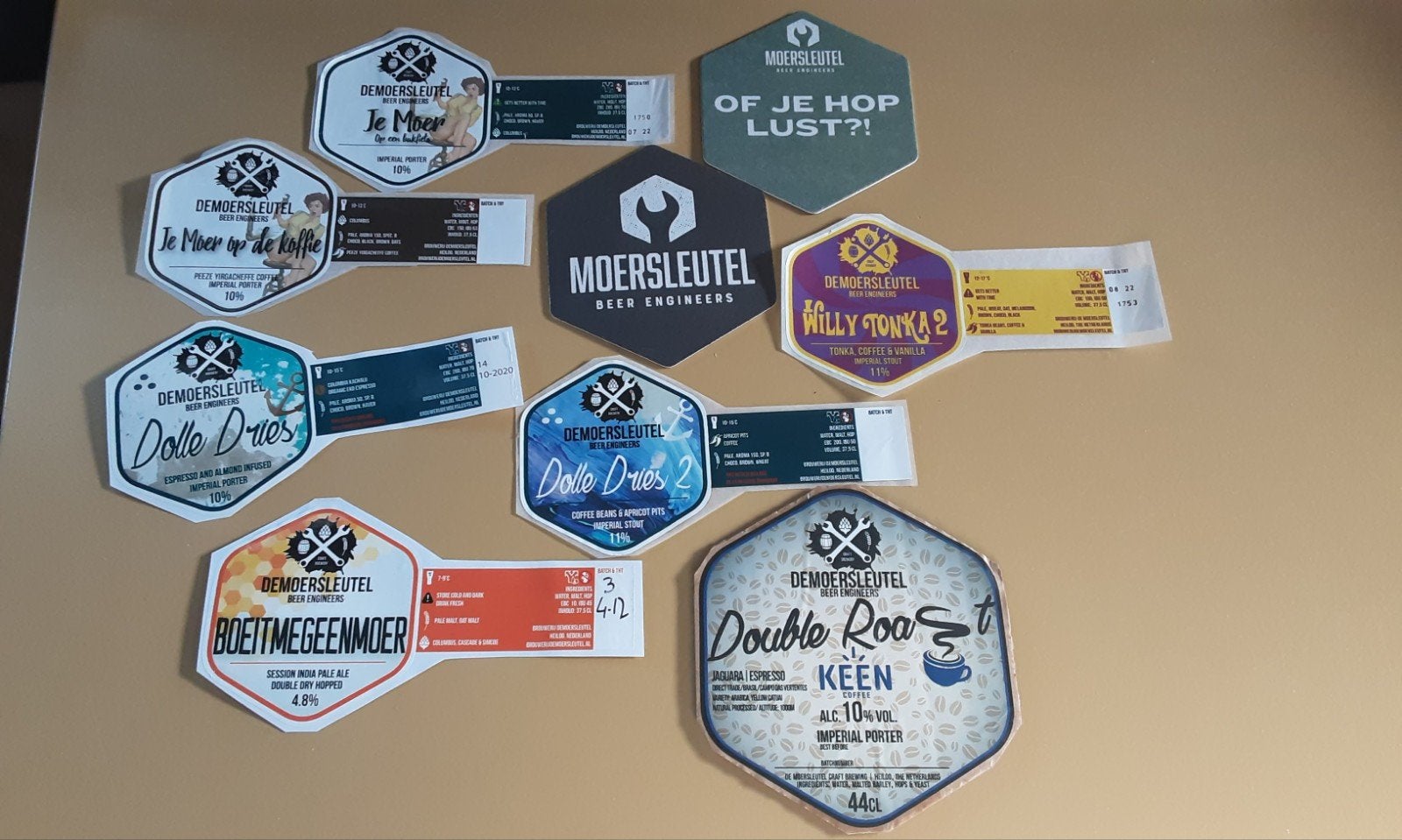 Moersleutel Bier Etiketten Collectie - Zeldzaam!. Bierviltje, Ophalen of Verzenden, Zo goed als nieuw, Overige typen, Overige merken