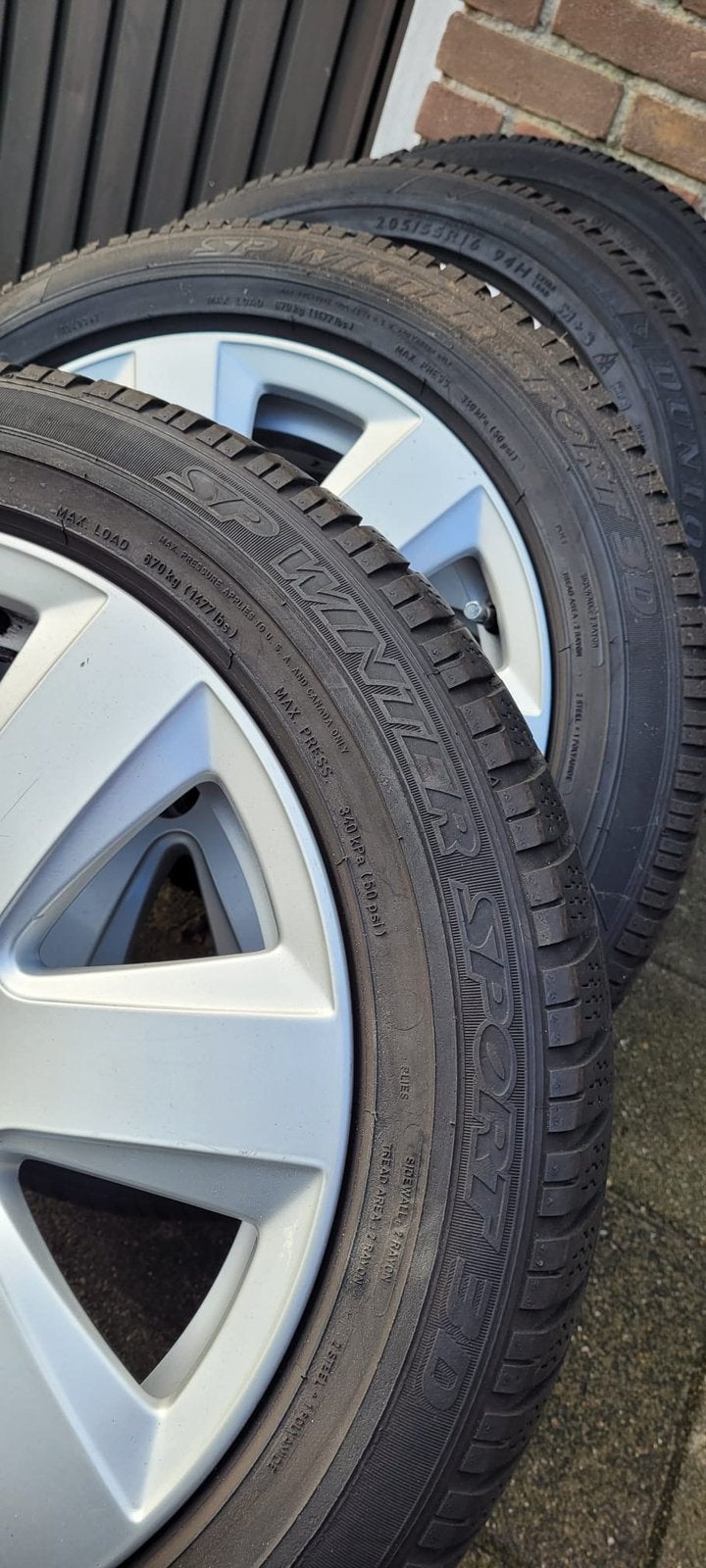 Audi / Golf velgen 4 stuks 7,5  J X 16 ET 45 met Dunlop band, Auto diversen, Wieldoppen, Ophalen, Gebruikt