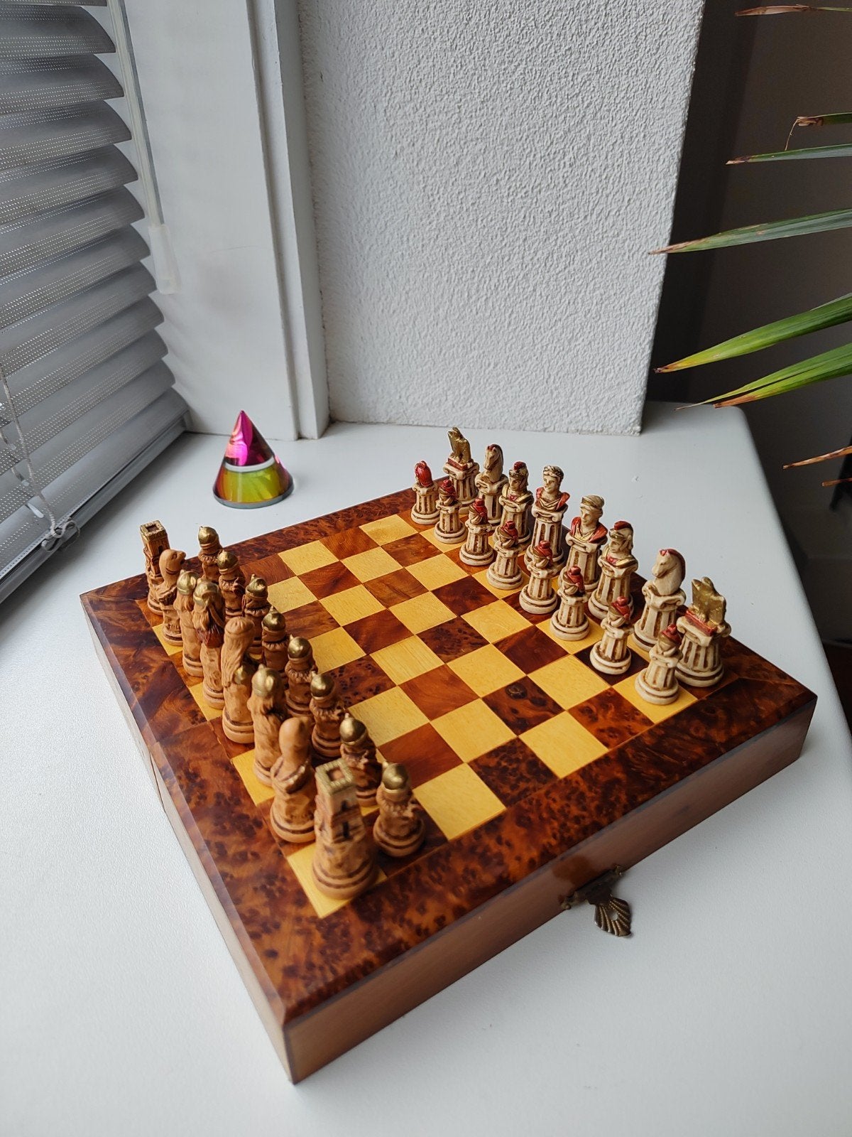 Prachtige Nigri Italië miniatuur schaakset – Luxe Thuya wort, Ophalen of Verzenden