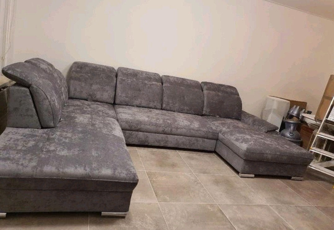 Grijze easy clean hoekbank met slaapfunctie en opbergruimte, Huis en Inrichting, Banken | Bankstellen, Gebruikt, Hoekbank, 75 tot 100 cm