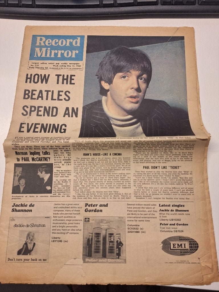 RECORD MIRROR 1965 = BEATLES = EVERLY BROTHERS etc, Verzamelen, Ophalen of Verzenden, Gebruikt, Boek, Tijdschrift of Artikel