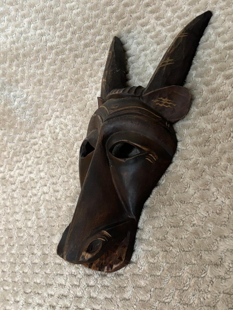 Afrikaans houten dieren masker /Antilope / Bok., Ophalen of Verzenden, Zo goed als nieuw, Beeldje of Figuurtje
