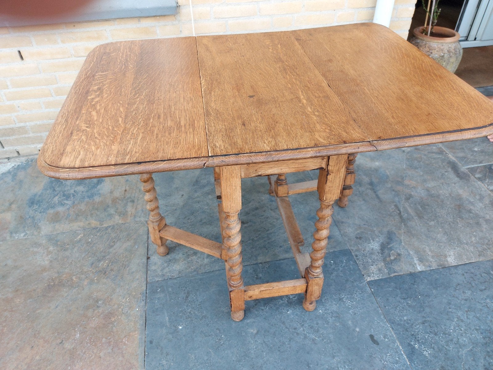 Oud engelse eiken tafel. Model, hangoor., Ophalen, Rechthoekig, 50 tot 100 cm