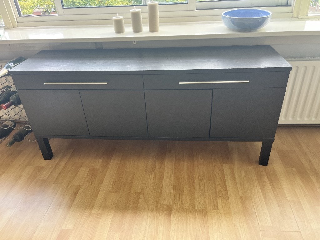 Dressoir zwart - 2 lades en 4 deurtjes, Ophalen, Gebruikt, 150 tot 200 cm, Met lade(s)