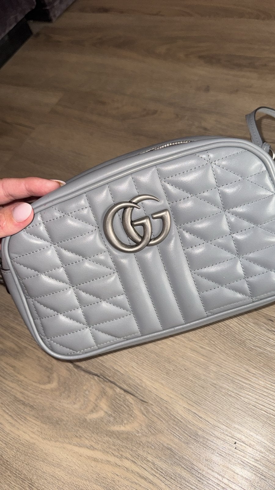 Gucci GG Marmont Matelassé Schoudertasje - Grijs, Ophalen, Zo goed als nieuw, Grijs, Schoudertasje